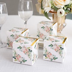 25 GOLD Square 3″ x 3″ Favor BOXES Floral Printed Candy Holders Events Supplies