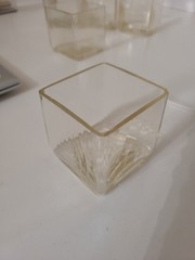 VTG Set Of 6 Glass Square Candle 2.5″ Amber Tint Clear MCM Glasses Bar Raw Edge