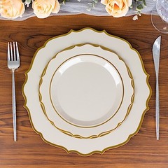 8″ Taupe Round Dessert Plates With Gold Scalloped Rim Party Wedding Tableware