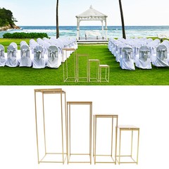 4PCS Wedding Flower Floor Stands Set Gold Column Cube Shape Metal Flower Stand