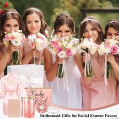 Irenare 8 Pcs Bridesmaid Proposal Gifts Set Robes Makeup Bag Cup Cards Hair T…
