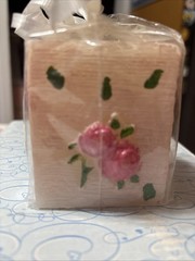 Pink Roses Square Candle Gift Wrapped With White Ribbon Rare Unscented New