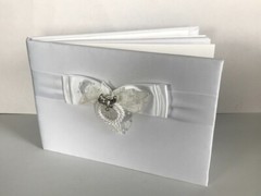 Western Wedding Guest Book, White Lasso with Silver Cowboy Boot Charm