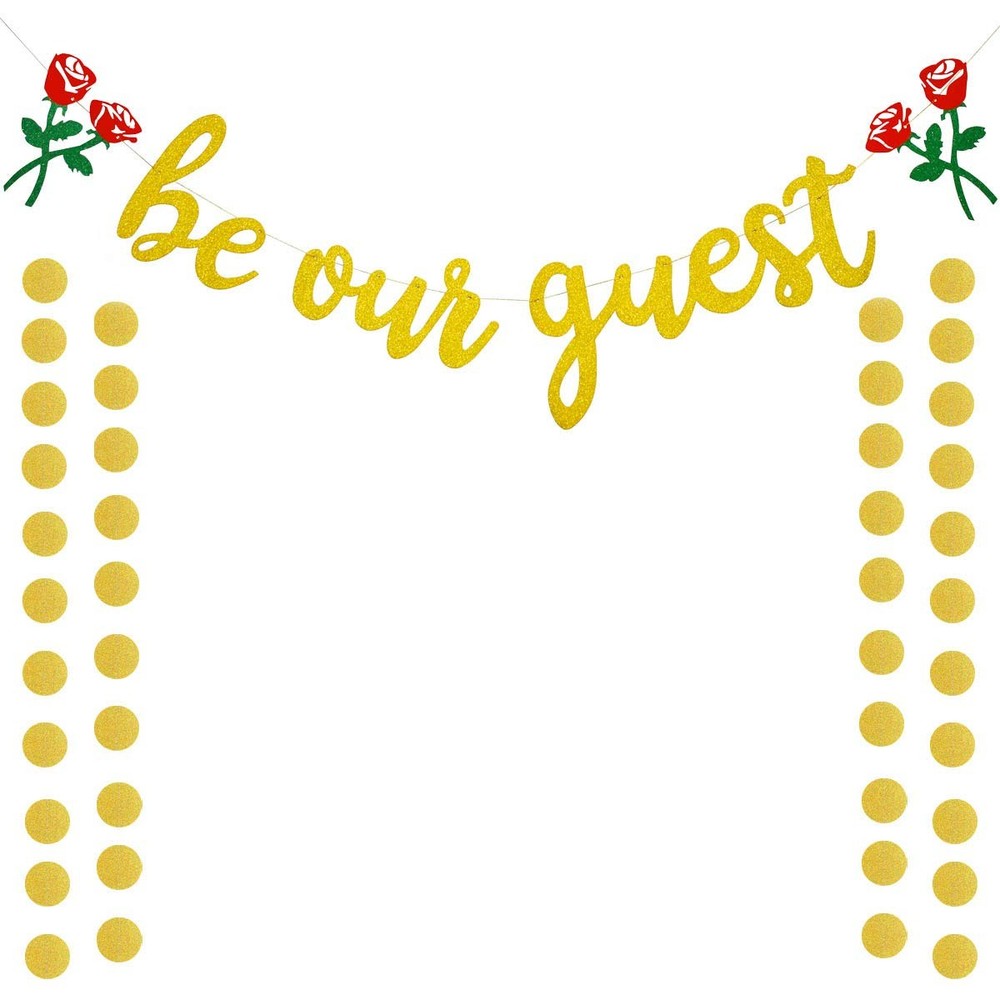 Be Our Guest Gold Sign Banner – Reception for Beauty 3 Piece Set,