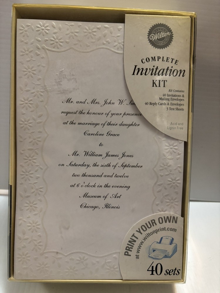 Wilton Complete Invitation Kit PrintYourOwn 1 White PK With Cream Border 25 Sets