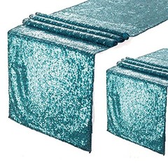 2PCS-12X72 Teal Sequin Table Runner for Wedding, Decorations for Birthday