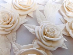 Handcrafted foam flowers for wedding invitation boxes and cards