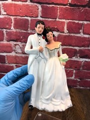 RARE Vintage 1950’s Porcelain WEDDING CAKE TOPPER BRIDE & GROOM Both In WHITE 7″