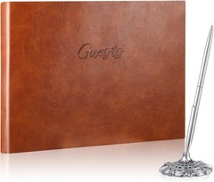 Personalized Wedding Guest Book with Pen Custom Names Date Brown Keepsake