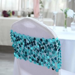 5 TURQUOISE 10″ wide Large Payette Sequined Chair Sashes Wedding Decorations