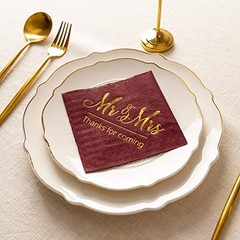 Wedding Napkins Mr Mrs Terracotta Gold Cocktail Dark Red Napkins BurgundyGold