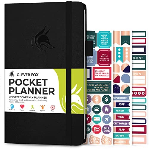 Pocket Planner Weekly – Undated Monthly Goal Pocket size (3.7″ x 6.7″) Black