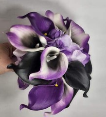 Purple Black White Calla Lily Bridal Wedding Bouquet Accessories