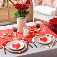 6 Pcs Valentine’s Day Heart Plastic Placemats Red White Love Heart Shape Table