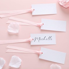 Name Place Cards 50 PCS Table Setting Blank Satin Ribbon 1.57×3.54 In Pink