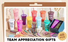 12 Sets/48 Pcs Appreciation Gifts for Employee, 24oz Inspirational Plastic Cups