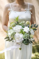 Wedding Bouquet 11 Inch White Artificial Rose Eucalyptus Bridesmaid Keepsake