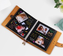 Robrasim Brown Leather Self-Adhesive Photo Album, 9.6×9.6×1.3 in, Holds 3×5, …