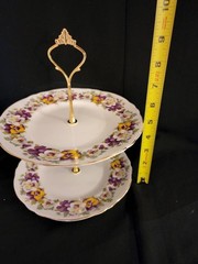 Crown Staffordshire Tiered Dessert Cake Stand Cup Saucer Plate Set Purple