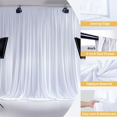 10 FT x 10 FT White Backdrop Curtain – Polyester Backdrop Curtain Panels with…