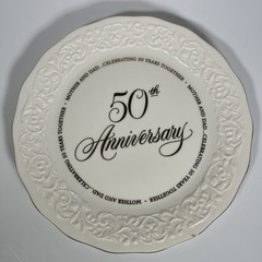 Hallmark 50th Wedding Anniversary Plate White With Gold Trim Writing On Back