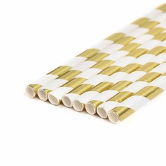 200 pcs 8″ White and Gold Biodegradable Striped Paper Straws Wedding Party Craft