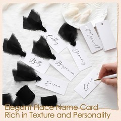 50 PCS Black Name Place Cards Table Setting Chiffon Ribbon 1.57×3.54 Inch