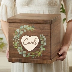 Rustic Brown Wood Wedding Card Box – Personalizable Heart – Gift Box Reception