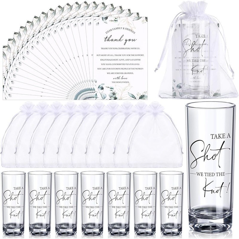 Wedding Wine Glasses Set W/ Thank You Cards & Gift Bags Parties Events New