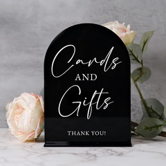Acrylic Cards and Gifts Sign with Stand- 5″x7″ Black Arched Acrylic Wedding Sign