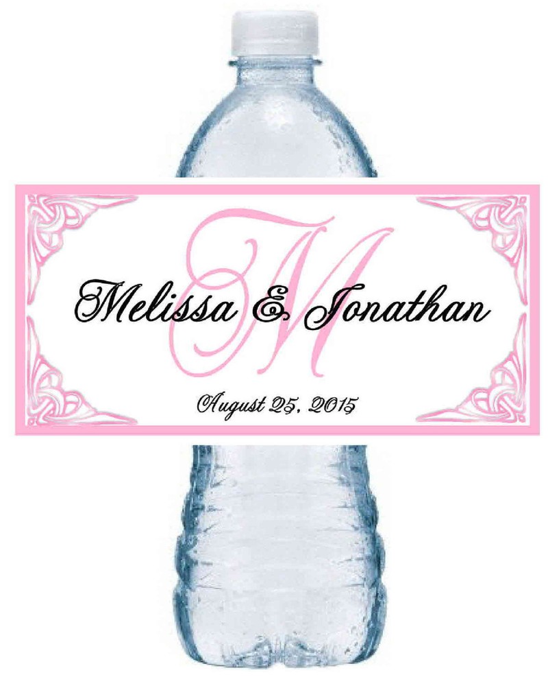 50 PERSONALIZED BLUSH PINK MONOGRAM WEDDING FAVORS WATER BOTTLE LABELS
