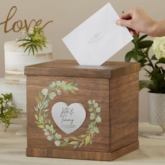 Rustic Brown Wood Wedding Card Box – Personalizable Heart – Gift Box Reception