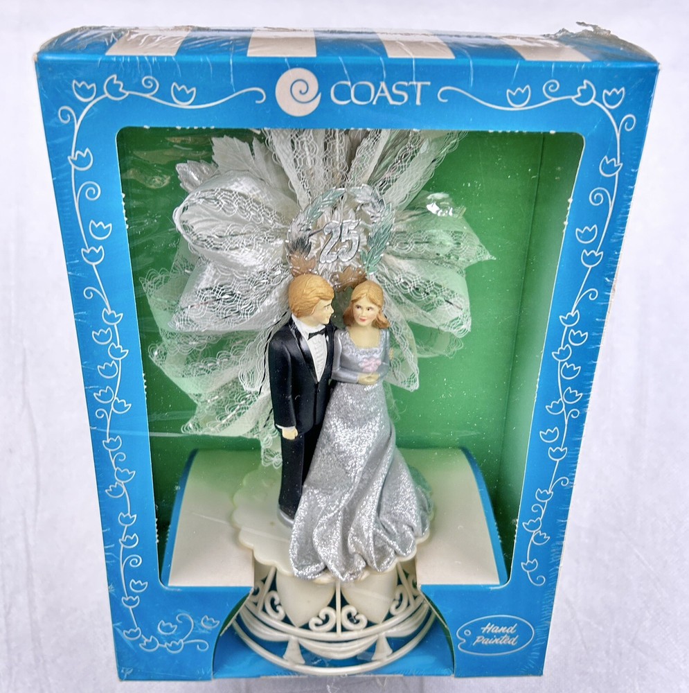 Vintage COAST NOVELTY 25th Wedding Anniversary Cake Topper Bride/Groom NIB ivory