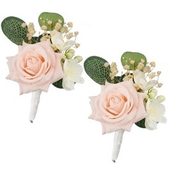 Rinlong 2Pcs Pink Rose Boutonnieres for Men Wedding Groom Artificial Flower B…
