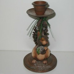 CANDLEHOLDER Rustic Christmas Squirrel Metal and Wood Farmhouse Holiday