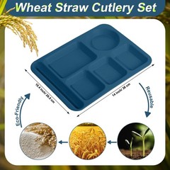 Pinkunn 8 Pcs Large 14 Inch Unbreakable Divided Plates For Kids Adults Wheat