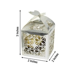 SILVER 25 Lacer Cut Lace Design FAVOR BOXES with Butterfly Top Party Decorations