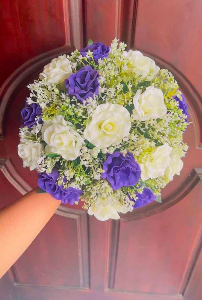 purple white wedding bouquet rose bridal boquet