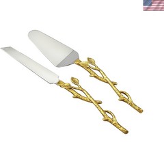 Elegant 13-Inch Golden Vine Cake Knife Set – Luxurious Silver & Gold Finish