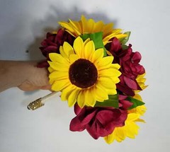 Burgundy Rose Calla Lily Sunflower Bridal Wedding Bouquet Accessories