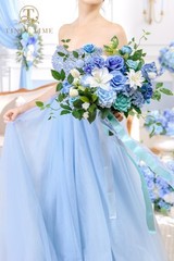 13″ Artificial Silk Wedding Bouquet for Bride – Provence Blue Floral Arrangement