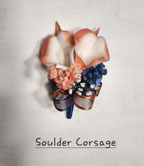 Coral Navy Blue White Rose Calla Lily Bridal Wedding Bouquet Accessories