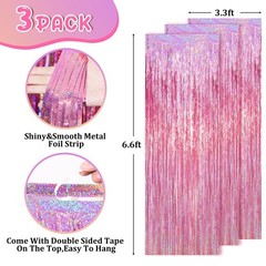Voircoloria 2 Pack Laser Pink Tinsel 39.4″W x 78.7″L (Pack of 2),