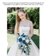Navy Dusty Blue White Bridal Bouquet Sola Wood Bridesmaid Decor Flower Bouquet