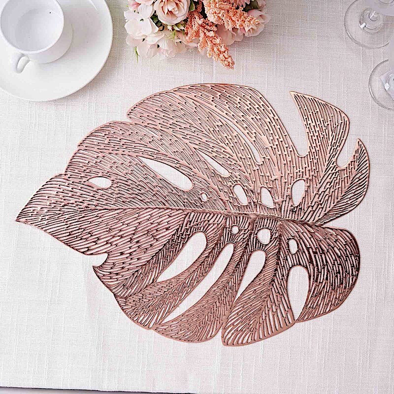 6 Metallic 18-Inch Monstera Tropical Leaf Design Vinyl PLACEMATS Decorations