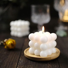 2 White Unscented Paraffin Wax Candles Bubble Cube Wedding Centerpieces Party Ev