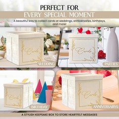 Wedding Card Box – 9″ x 9″ Collapsible Velvet – Covered Design – Cards Box fo…