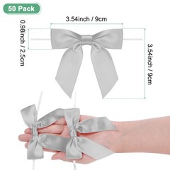 50-Pack Satin Ribbon Twist Tie Bows, 3.5″ Bow Twist Ties for Craft [Light Grey]