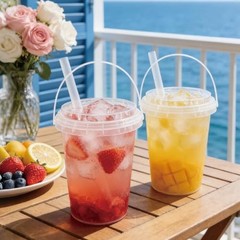 Drink Buckets with Lids and Straws, Reusable Clear Plastic Party 30 Sets 34 oz
