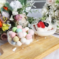 24 CLEAR 6 oz Crystal Plastic Footed Dessert CUPS SPOONS Party Event Decorations